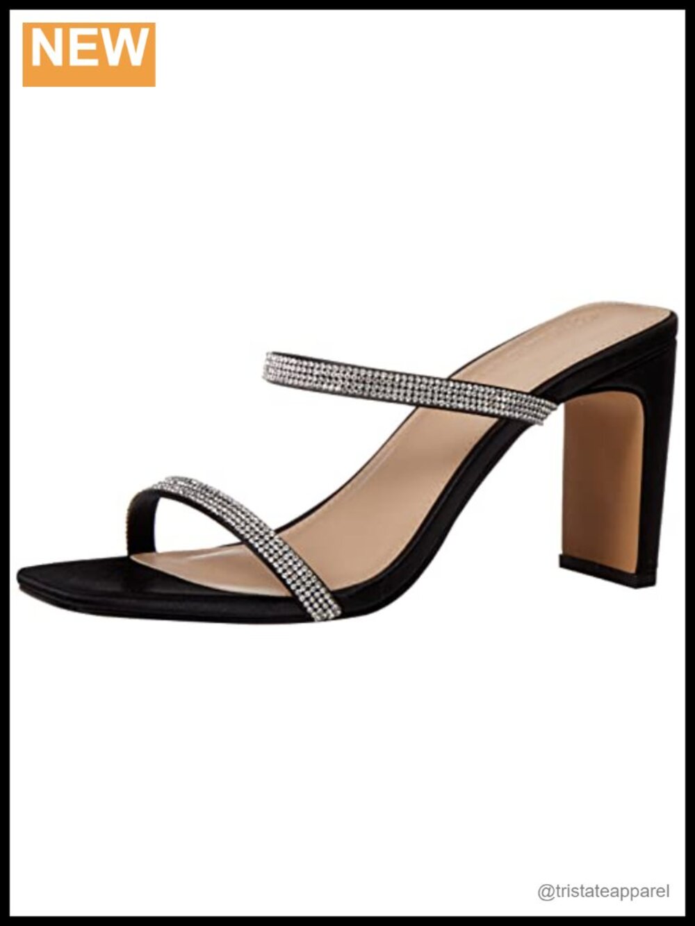Square Toe Two Strap High Heeled Sandal 3 Inch Block Heel Formal